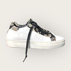 P448 Thea Platform Sneaker 41 US 10.5 White Leather Snakeskin Trim EUC Women